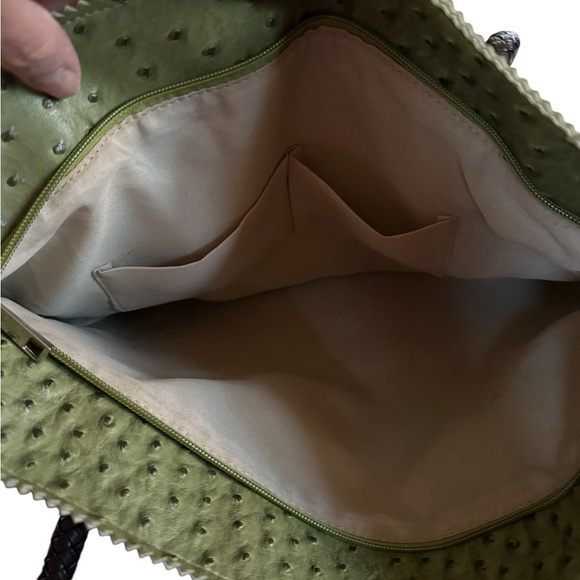 Vegan Ostrich Print Elegant Olive Green Tote Bag - Picture 2 of 7